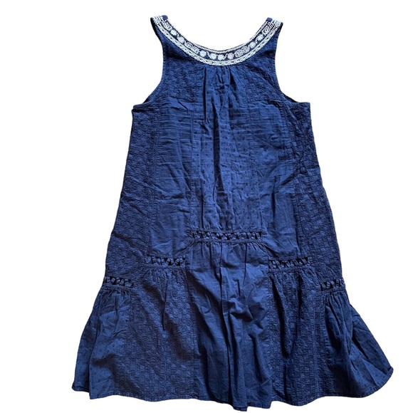 Anthropology Maeve Tisa Swing Flower & Mirror Embroidery Navy Blue Dress Size 4 - Picture 7 of 9